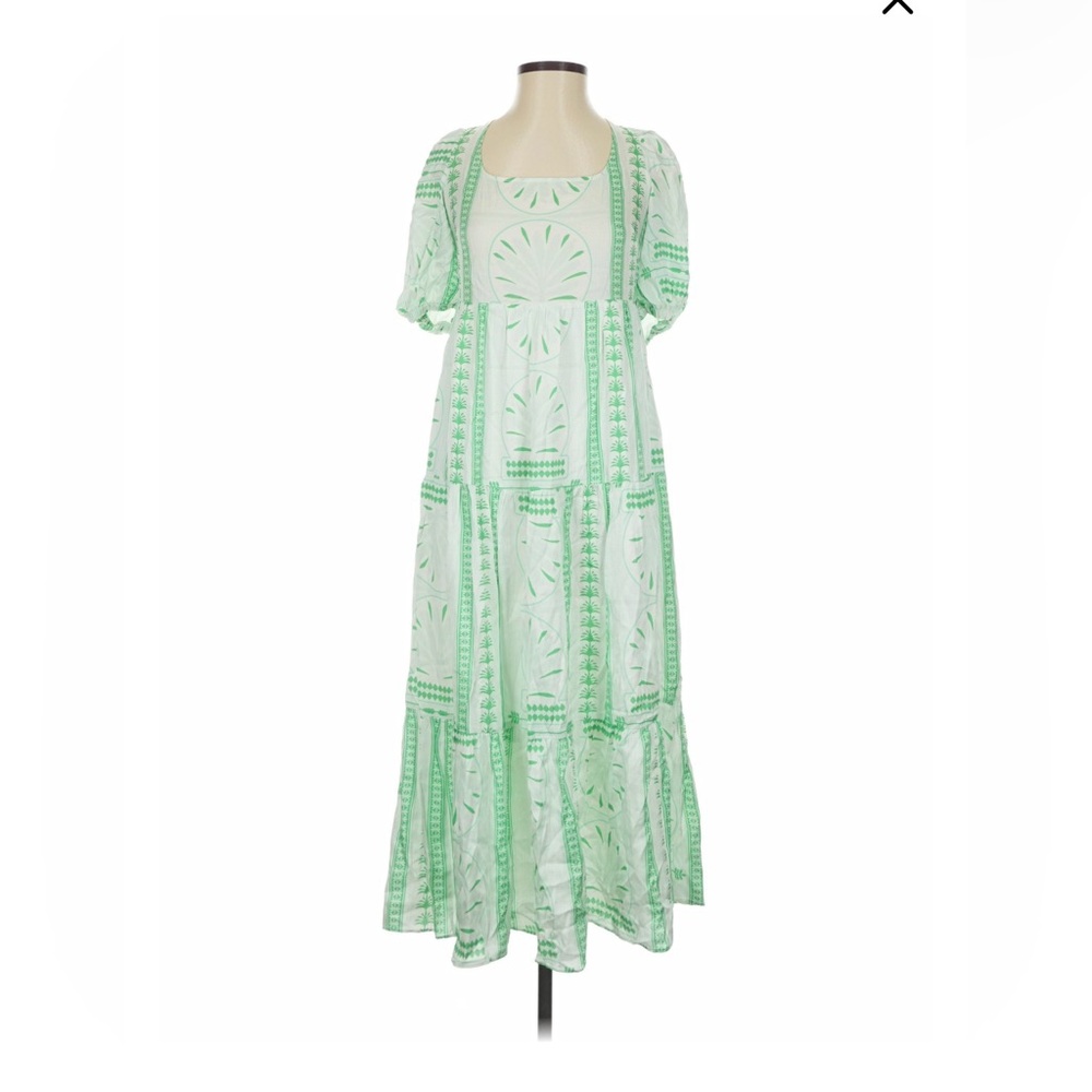 Emily McCarthy Daphne Elegant Green Patterned Dress Easter Large 10 12